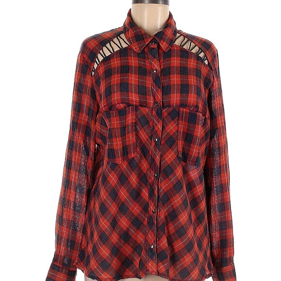 Free People Tops - Free People long sleeve button down red plaid shirt, M